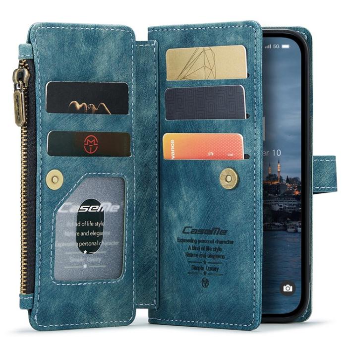 Caseme - CASEME iPhone 15 Pro Plånboksfodral C30 Zipper - Blå