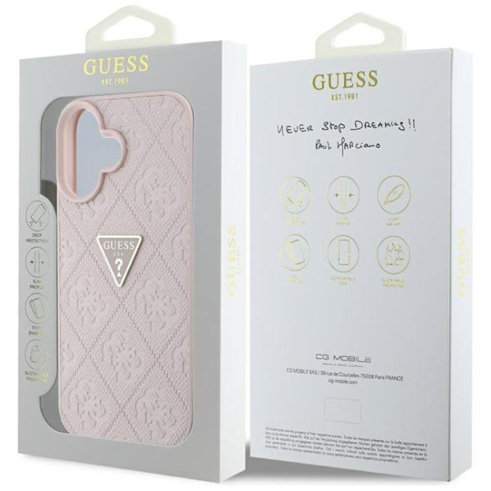 Guess - Guess iPhone 16 Mobilskal Hot Stamp 4G Triangle Logo - Rosa