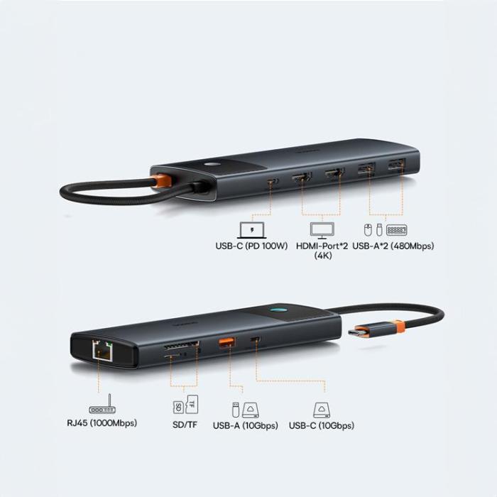 BASEUS - Baseus HUB 10in1 Metal Gleam Series - Svart