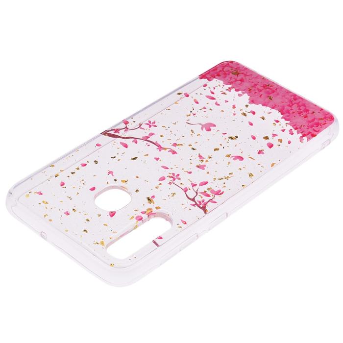 UTGATT1 - Glitter Mobilskal till Samsung Galaxy A50 - Rosa Blommor