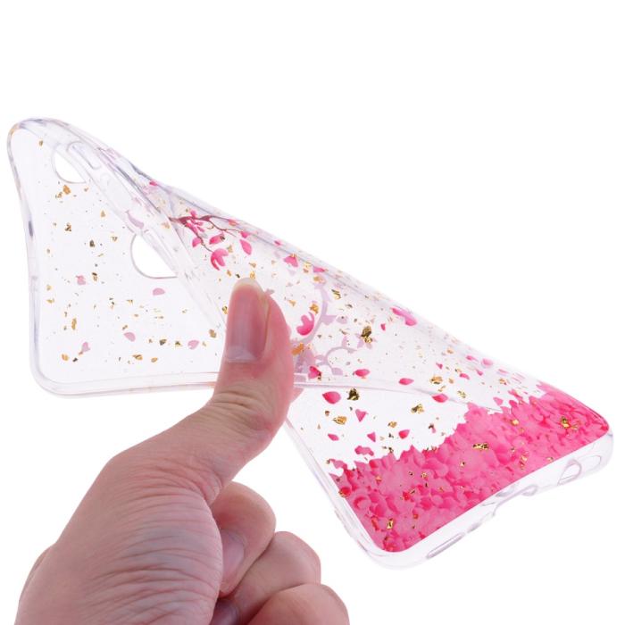 UTGATT1 - Glitter Mobilskal till Samsung Galaxy A50 - Rosa Blommor