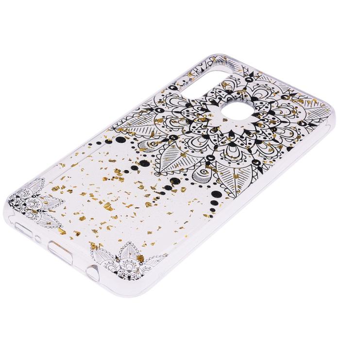 OEM - Glitter Mobilskal till Samsung Galaxy A50 - Black Flower