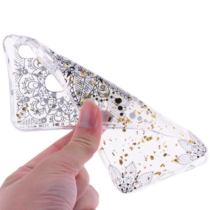 OEM - Glitter Mobilskal till Samsung Galaxy A50 - Black Flower