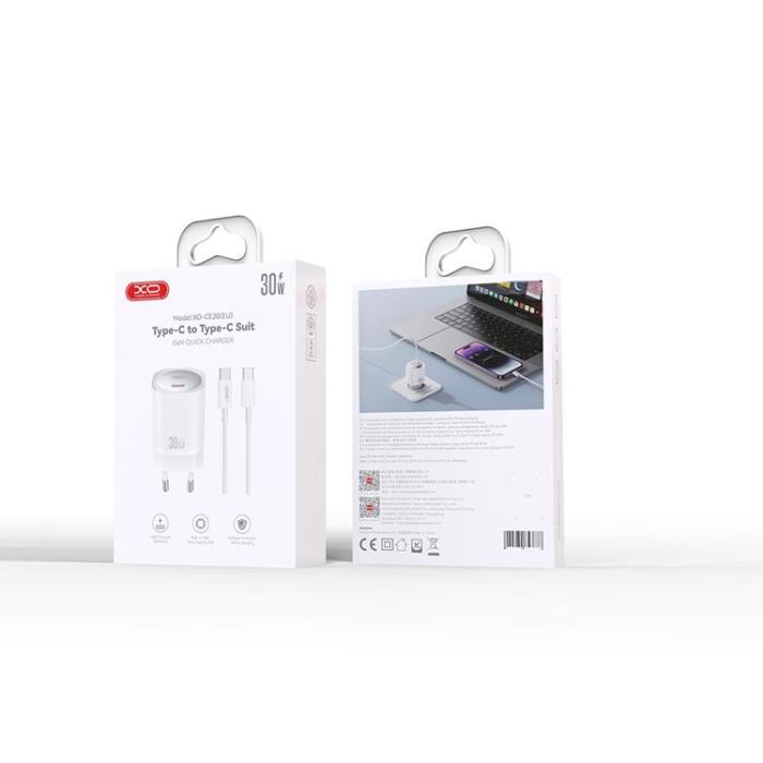 XO - XO Snabbladdare 30W USB-C med Kabel CE20 PD - Vit
