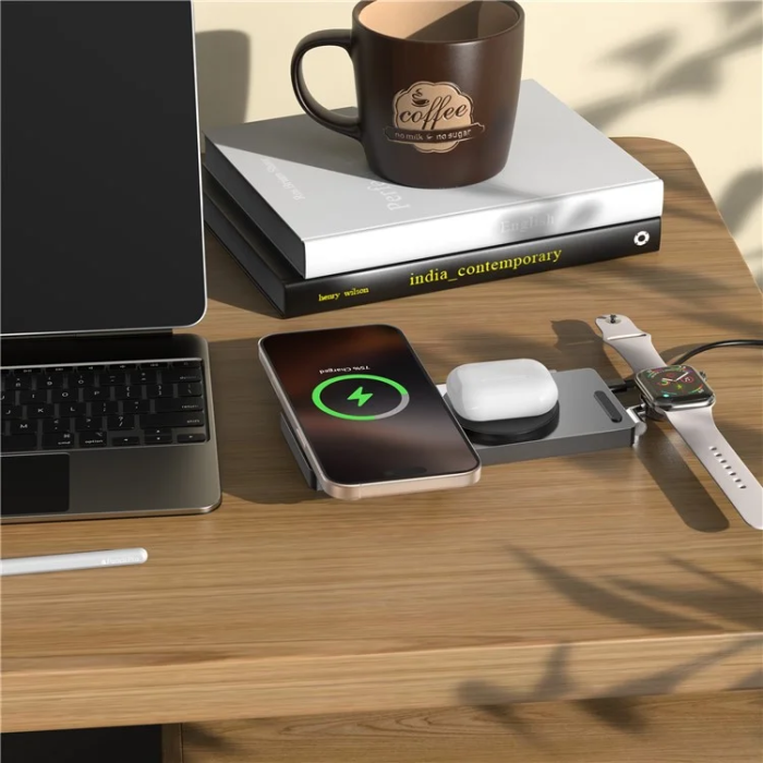 OEM - Qi2 3in1 Hopfällbar MagSafe Trådlös Laddare 30W M39 - Svart