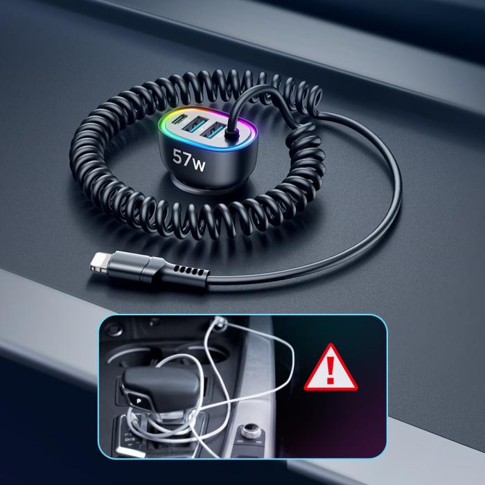 Joyroom - Joyroom 4 i 1 Billaddare med Lightning Kabel 1.6m - Svart