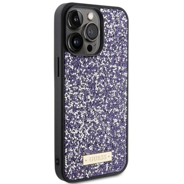 UTGATT1 - Guess iPhone 15 Pro Max Mobilskal Rhinestone Metal Logo - Lila