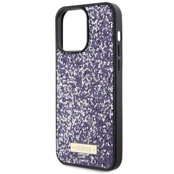UTGATT1 - Guess iPhone 15 Pro Max Mobilskal Rhinestone Metal Logo - Lila
