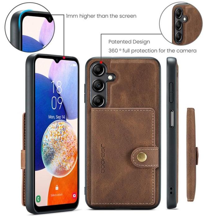 OEM - JEEHOOD Samsung Galaxy A14 4G/5G Mobilskal KonstLäder - Brun