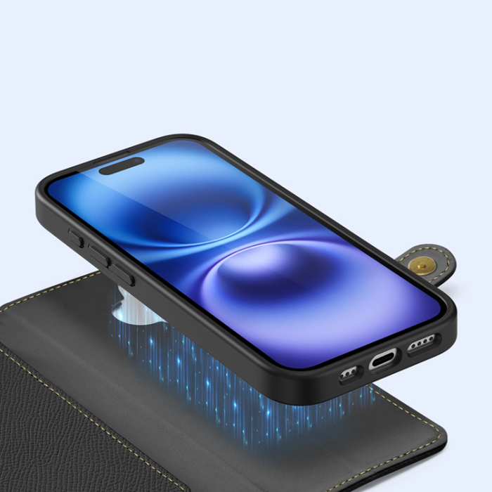 Dux Ducis - Dux Ducis iPhone 16 Plånboksfodral Lawa Läder - Svart