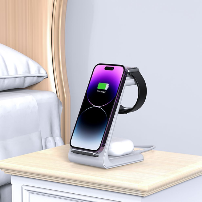 Tech-Protect - Tech-Protect 3-in-1 Trådlös Laddare iPhone, Apple Watch, AirPods - Vit