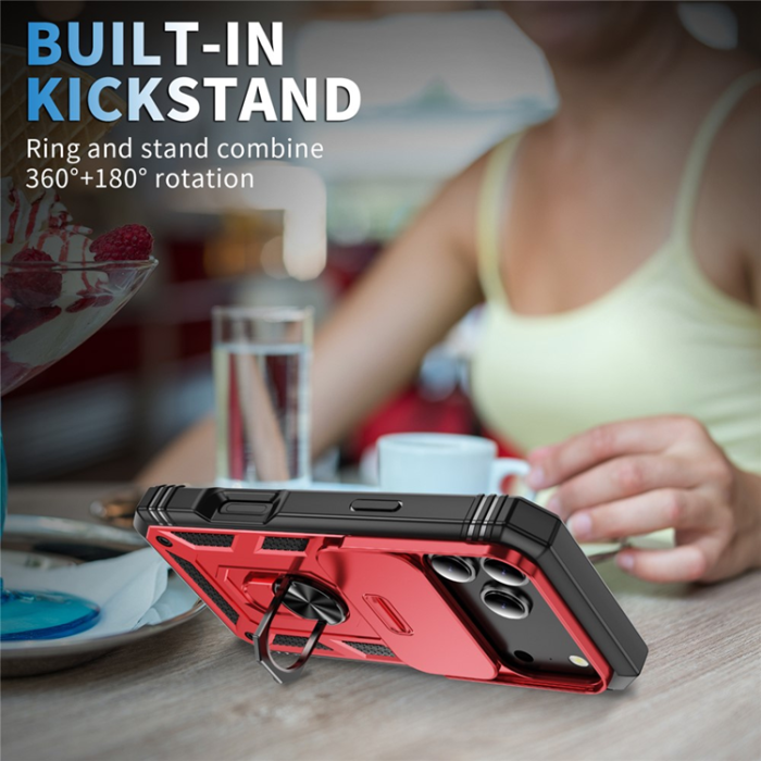 A-One Brand - iPhone 17 Pro Max Mobilskal Slide Camshield Kickstand - Röd