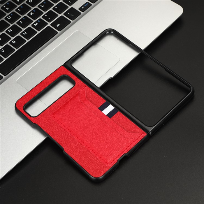 OEM - Google Pixel Fold Mobilskal Korthållare Litchi - Röd