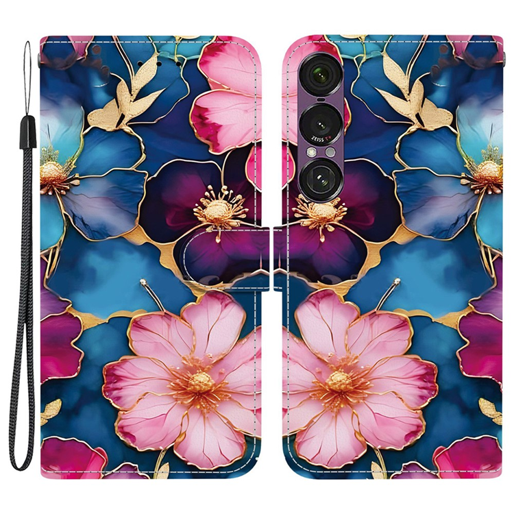 Sony Xperia 1 VII Konstläder Plånboksfodral Pattern Printing - Blåguld | 2353 | AlltMobil