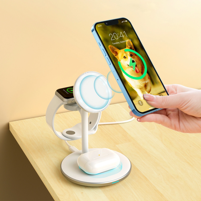 Choetech - Choetech 3-in-1 Trådlös Laddare Magsafe 15W iPhone, Apple Watch, AirPods - Vit