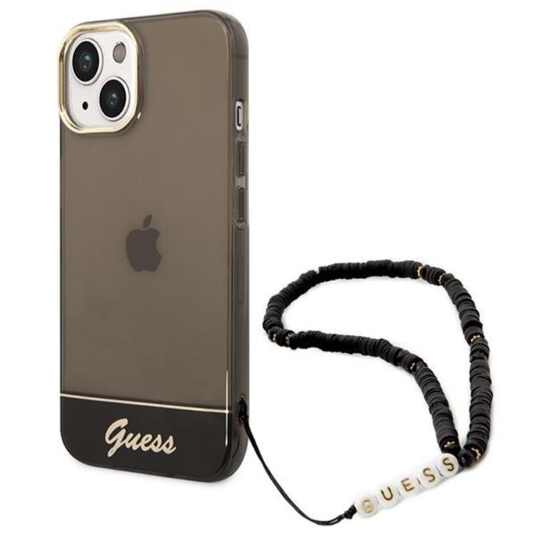 GUESS iPhone 14 Plus Skal Translucent Pearl Strap - Svart | 2353 | AlltMobil