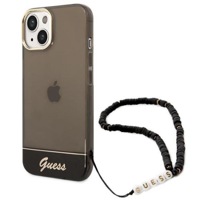 Guess - GUESS iPhone 14 Plus Skal Translucent Pearl Strap - Svart