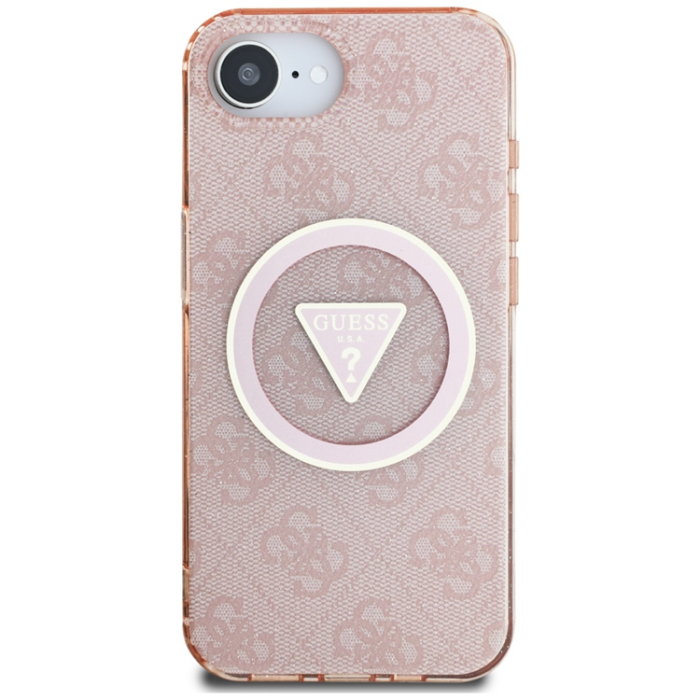 Guess - Guess iPhone 16e Mobilskal Magsafe Metal Glitter - Rosa