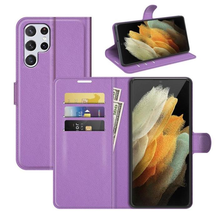 A-One Brand - Litchi Magnetic Fodral Galaxy S22 Ultra 5G - Lila