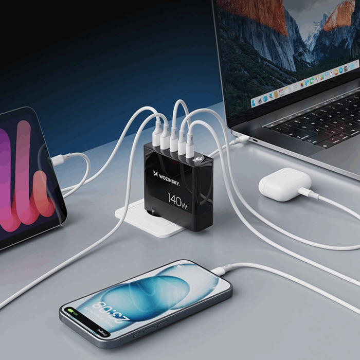 Wozinsky - Wozinsky Väggladdare 140W GaN 3 x USB-C/2 x USB-A - Svart