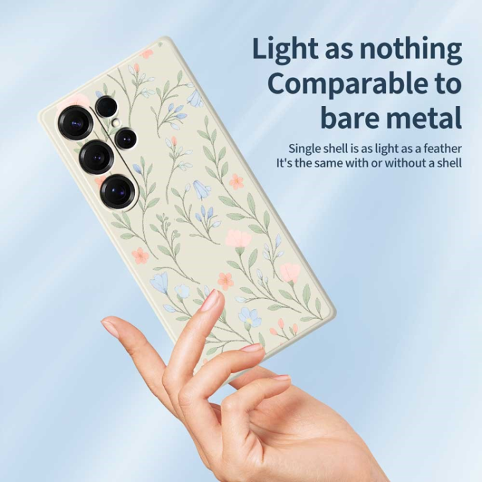 A-One Brand - Galaxy S25 Ultra Mobilskal Pink Blue Flowers Straight Edge - Lila