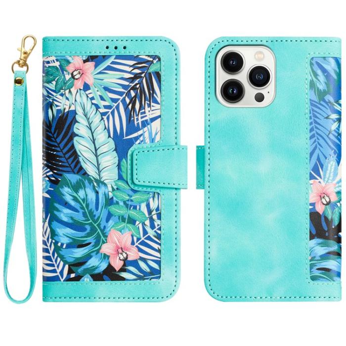 OEM - iPhone 15 Pro Max Plånboksfodral Flower Pattern - Grön
