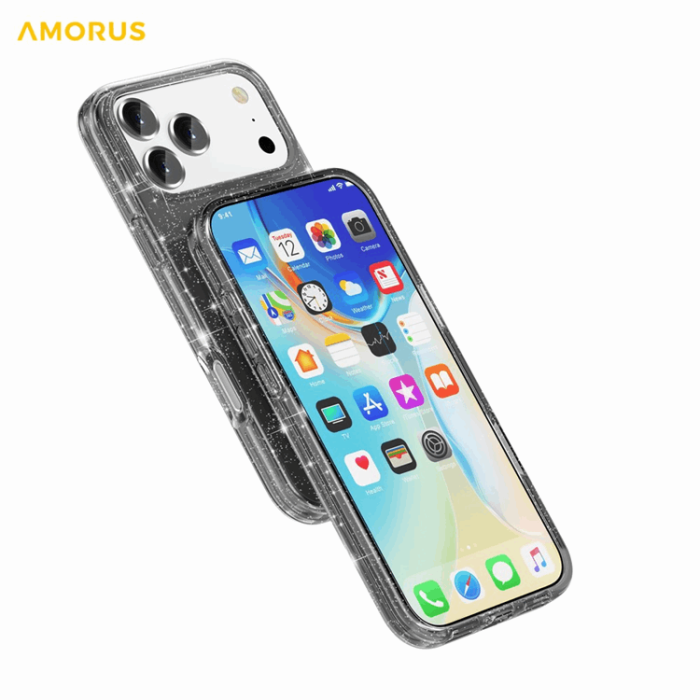 AMORUS - AMORUS iPhone 17 Pro Max Mobilskal Magsafe Glitter Powder PC + TPU