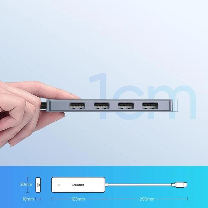 Ugreen - Ugreen USB Type C HUB - 4x USB 3.2 Gen 1 med USB-C Strömport - Svart
