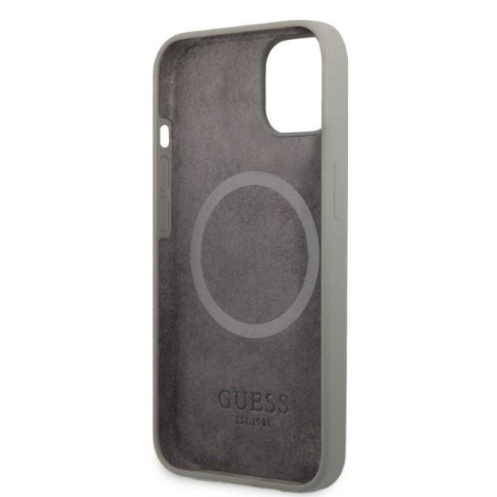 Guess - Guess iPhone 13 Mini Skal MagSafe Silicone Logo Plate - Grå