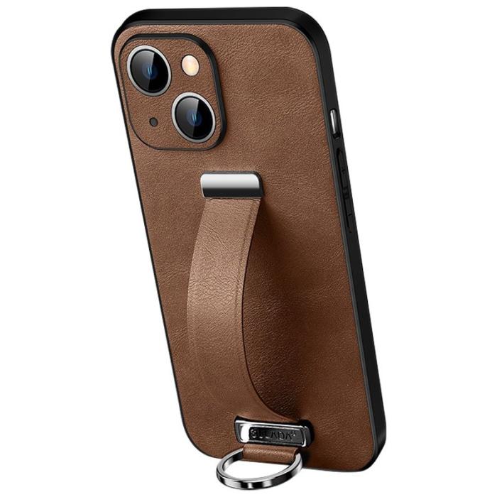SULADA - SULADA Mobilskal till iPhone 14 Plus Crazy Horse PU Läder Brun