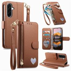 OEM - Pl&aring;nboksfodral f&ouml;r Samsung Galaxy S26 Konstl&auml;der med dragkedja - Brun