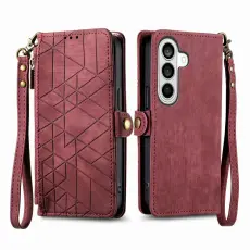OEM - Pl&aring;nboksfodral f&ouml;r Samsung Galaxy S26 Konstl&auml;der med dragkedja - R&ouml;d