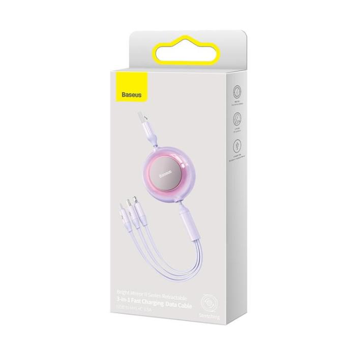 UTGATT1 - Baseus Retractable 3in1 microUSB/Lightning/Typ-C 3.5A 1.1m - Lila