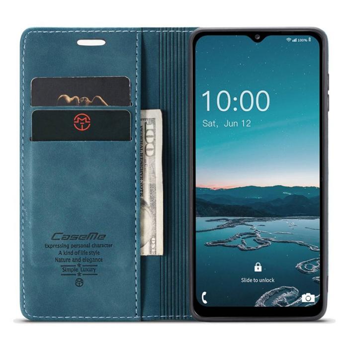 Caseme - CASEME 013 Series Samsung Galaxy M53 5G Konstläder Plånboksfodral Blå