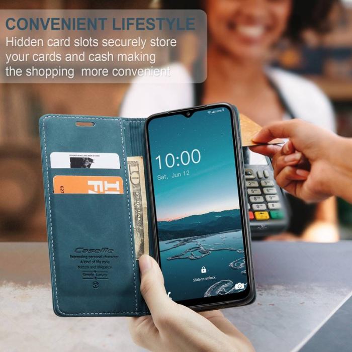 Caseme - CASEME 013 Series Samsung Galaxy M53 5G Konstläder Plånboksfodral Blå