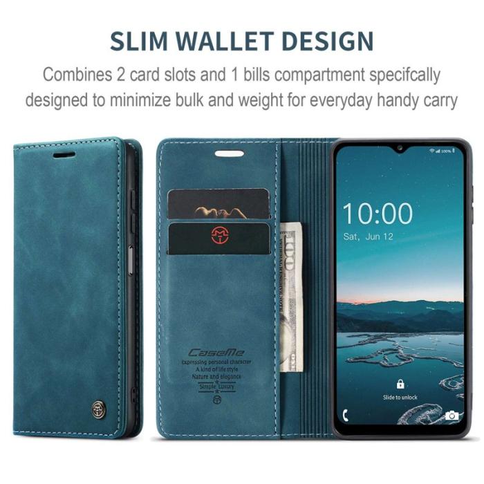 Caseme - CASEME 013 Series Samsung Galaxy M53 5G Konstläder Plånboksfodral Blå