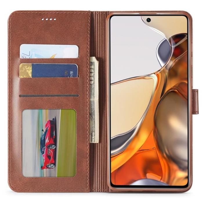 LC.imeeke - LC IMEEKE Läder Fodral Xiaomi 11T / 11T Pro - Brun