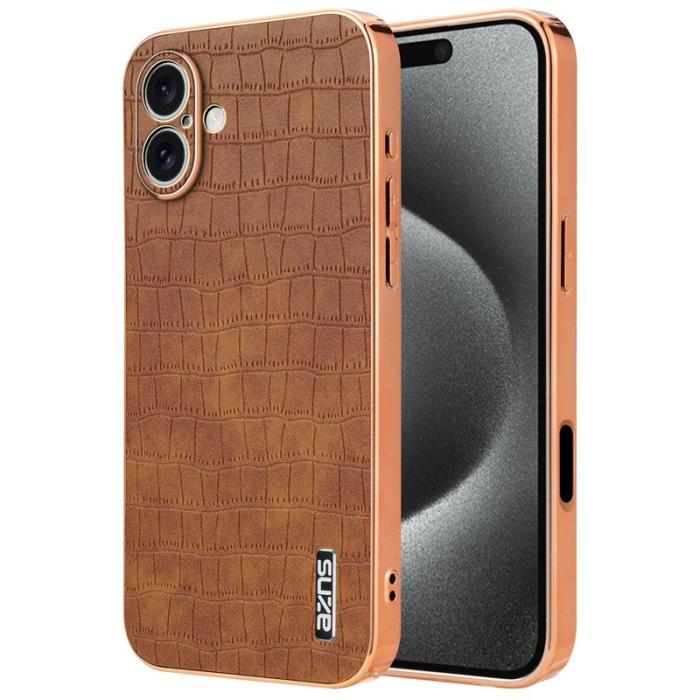 AZNS - AZNS iPhone 16 Plus Fodral Electroplating KonstLäder - Brun