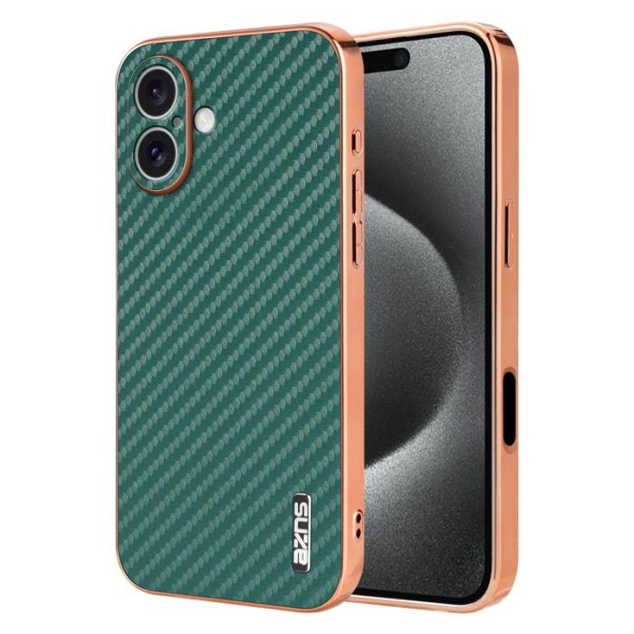 AZNS - AZNS iPhone 16 Plus Fodral - Elektropläterad Kolfiber PU+TPU - Grön
