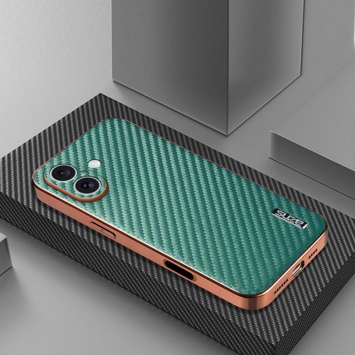 AZNS - AZNS iPhone 16 Plus Fodral - Elektropläterad Kolfiber PU+TPU - Grön