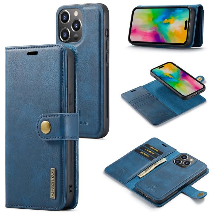 DG.MING - DG.MING iPhone 16 Pro Plånboksfodral Äkta Läder Avtagbart - Blå