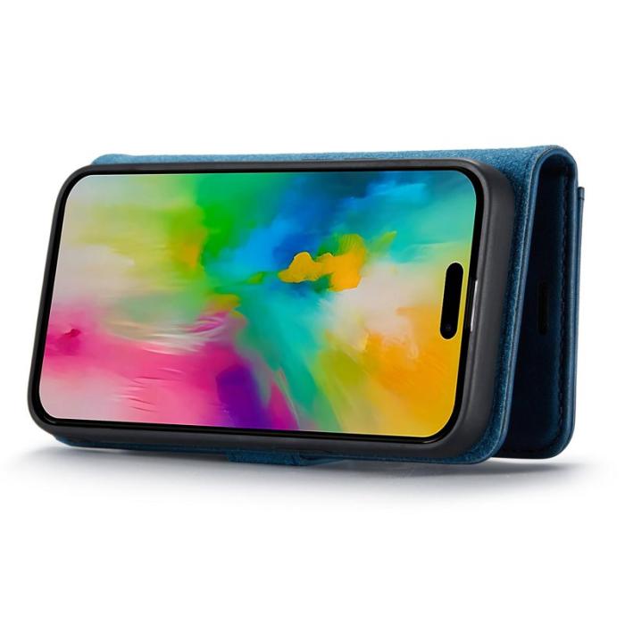 DG.MING - DG.MING iPhone 16 Pro Plånboksfodral Äkta Läder Avtagbart - Blå