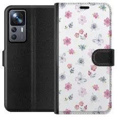 Gustaf - Pl&aring;nboksfodral till Xiaomi 12T Pro med Blommor och fj&auml;rillar