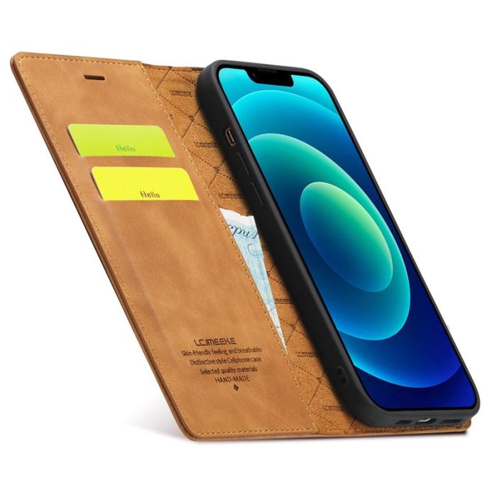LC.imeeke - LC.IMEEKE Plånboksfodral för iPhone 15 Plus - Konstläder - Brun