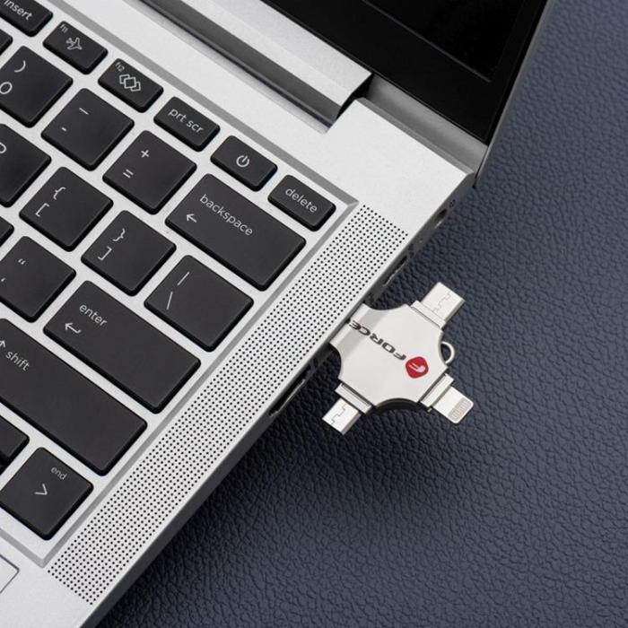 Forcell - Forcell Pendrive 128GB USB 3.2 Gen 1(USB-A/USB-C/Lightning/Micro-USB)