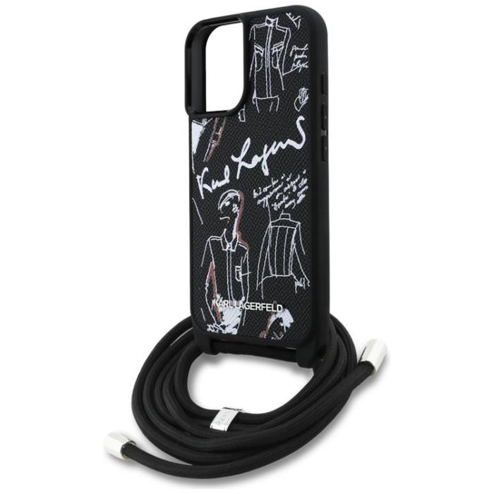 KARL LAGERFELD - Karl Lagerfeld iPhone 16 Mobilskal Crossbody Grained Pattern - Svart