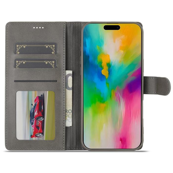 LC.imeeke - LC.IMEEKE iPhone 16 Pro Plånboksfodral Konstläder - Grå
