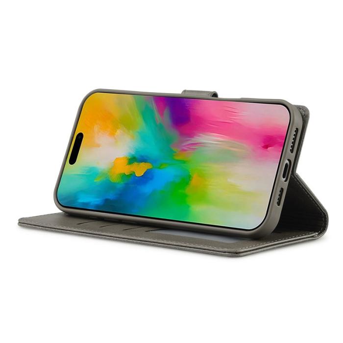 LC.imeeke - LC.IMEEKE iPhone 16 Pro Plånboksfodral Konstläder - Grå