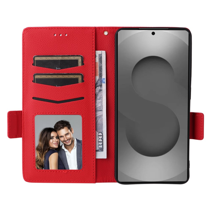 A-One Brand - Galaxy S26 Ultra Plånboksfodral Litchi Läder med Rem - Röd