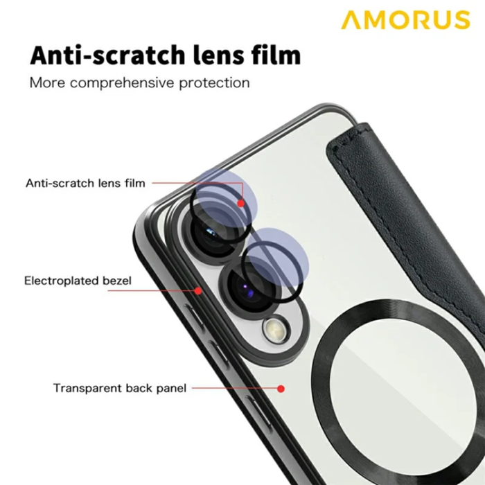 Amorus - Amorus Galaxy S25 Edge Plånboksfodral Magsafe RFID - Svart